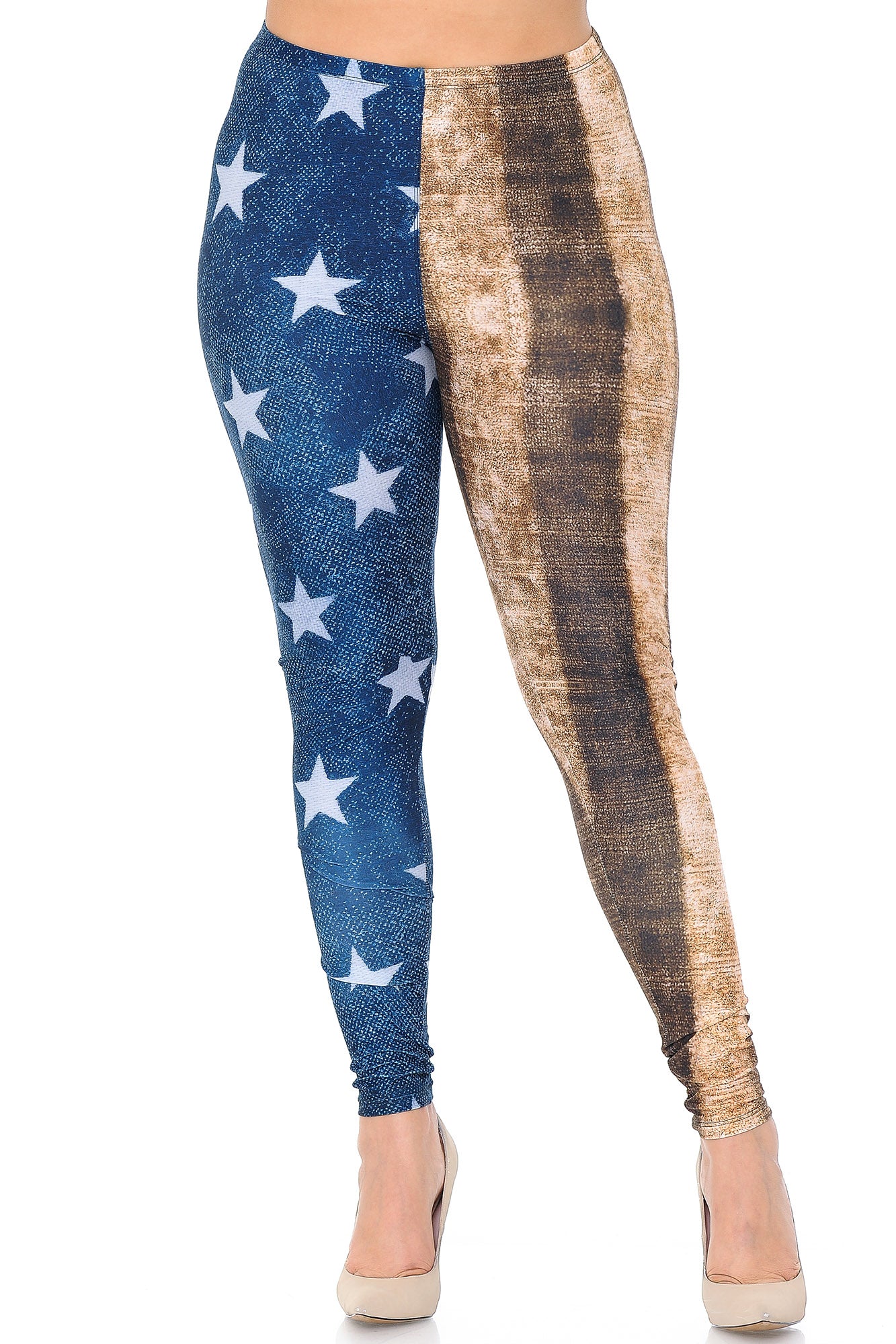 Plus Size - Creamy Soft Women's Laser Print Skin Smoothing Fashion Print Leggings - Vintage USA Flag