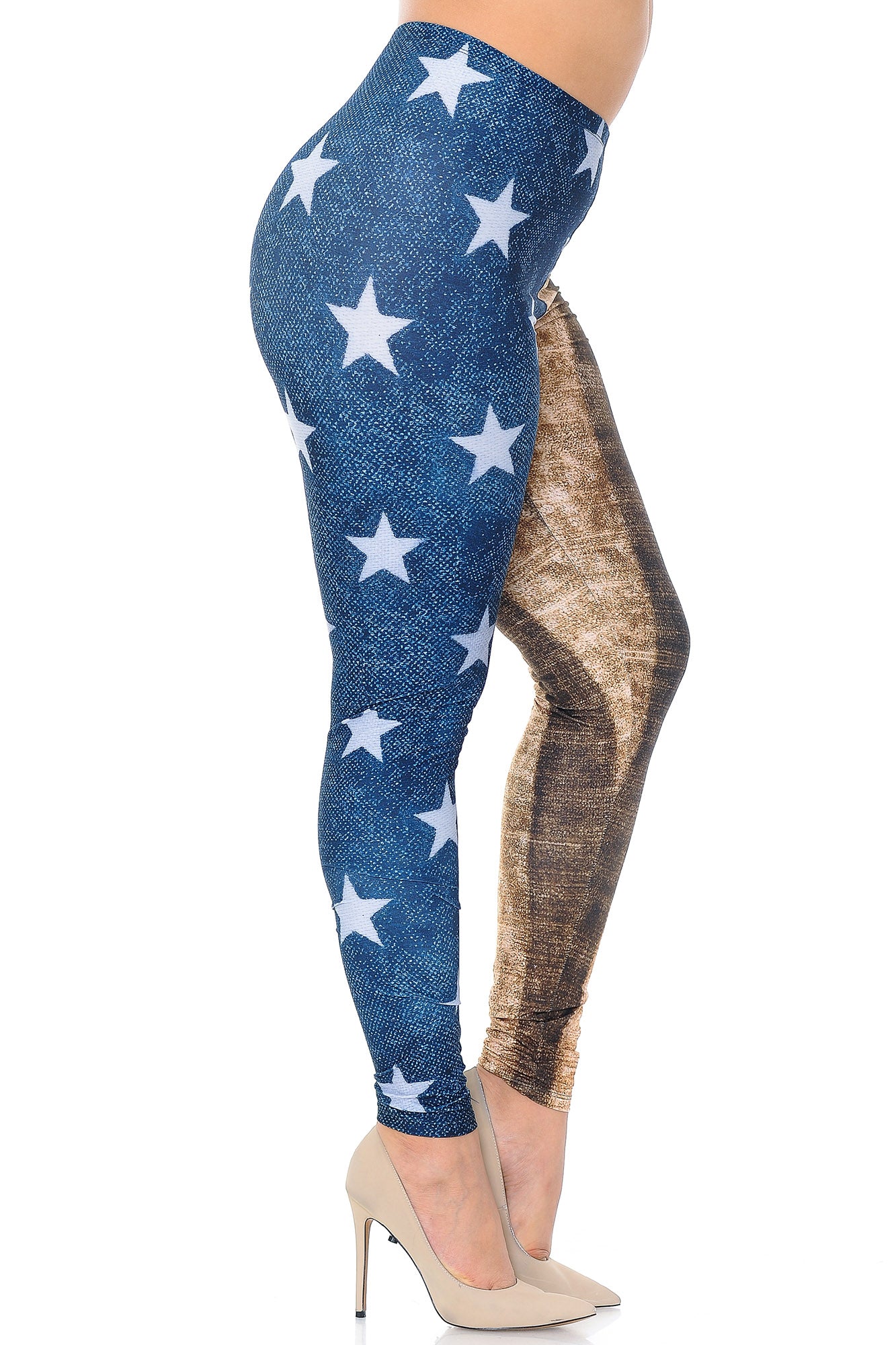 Plus Size - Creamy Soft Women's Laser Print Skin Smoothing Fashion Print Leggings - Vintage USA Flag