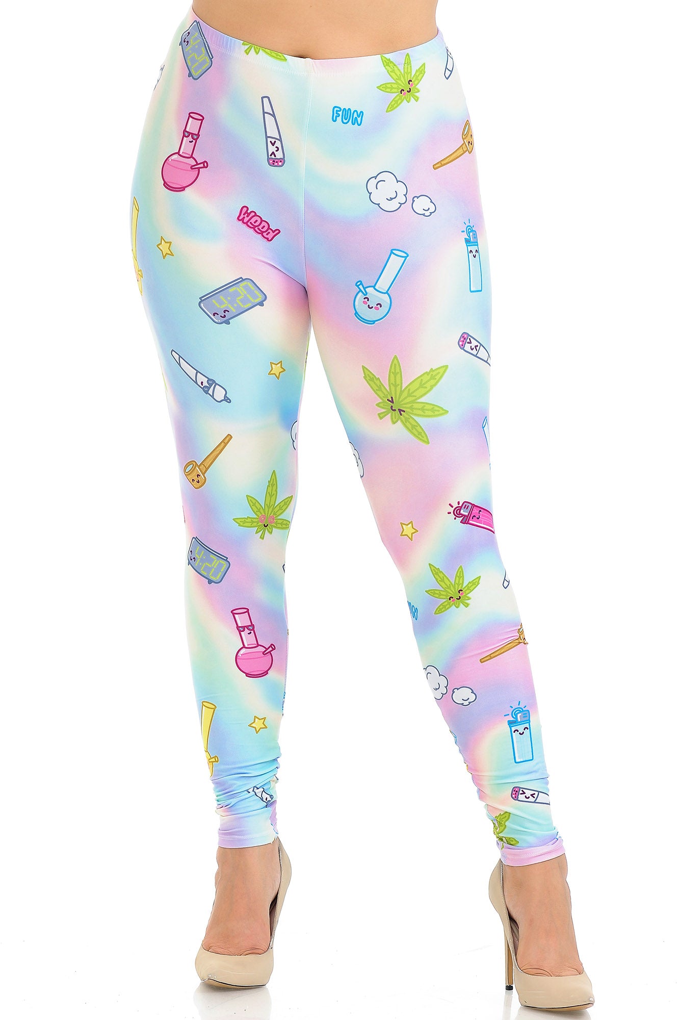 Plus Size - Creamy Soft Women's Laser Print Skin Smoothing Fashion Print Leggings - Marijuana Life