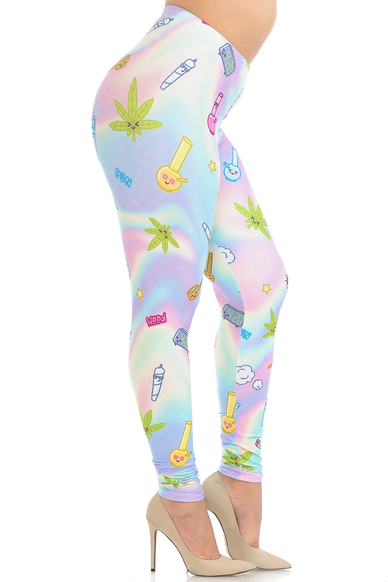 Plus Size - Creamy Soft Women's Laser Print Skin Smoothing Fashion Print Leggings - Marijuana Life