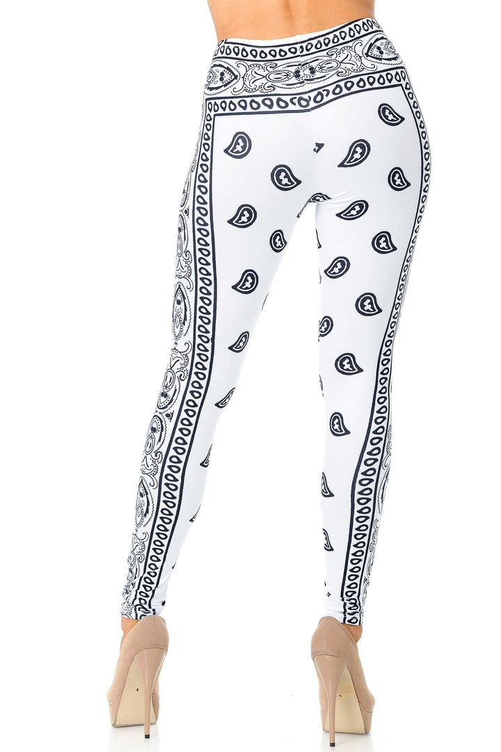 Creamy Soft Premium Women's Leggings White Bandana Plus Size, High Rise, Stretchy & Breathable, Comfortable Fit - by USA Fashion