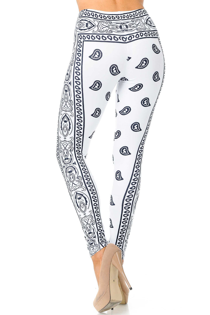 Creamy Soft Premium Women's Leggings White Bandana Plus Size, High Rise, Stretchy & Breathable, Comfortable Fit - by USA Fashion