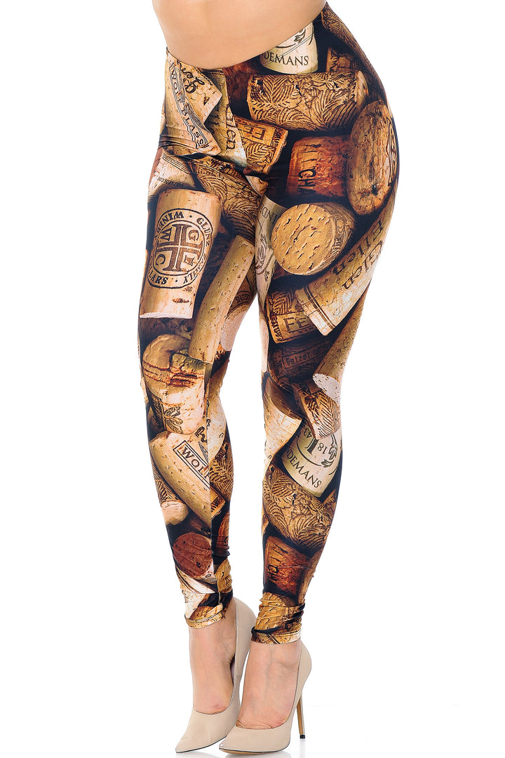 Creamy Soft Premium Women's Leggings Wine Cork Plus Size, High Rise, Stretchy & Breathable, Comfortable Fit - by USA Fashion