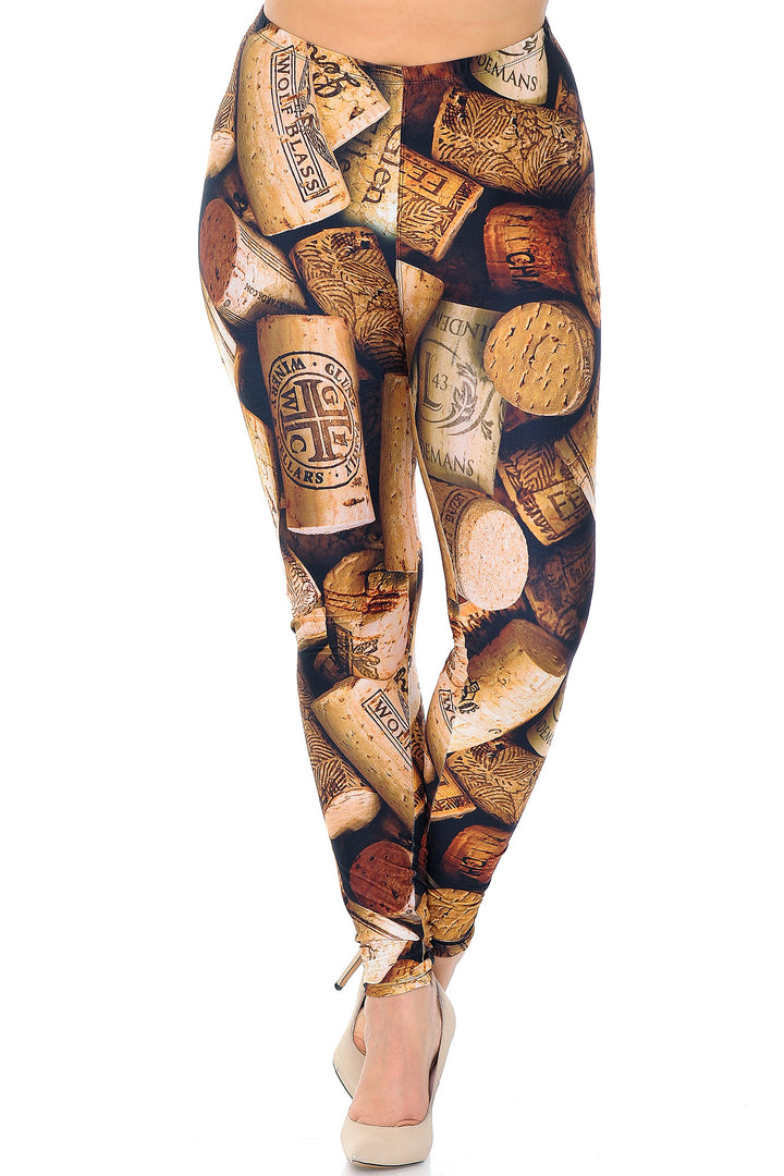 Creamy Soft Premium Women's Leggings Wine Cork Plus Size, High Rise, Stretchy & Breathable, Comfortable Fit - by USA Fashion