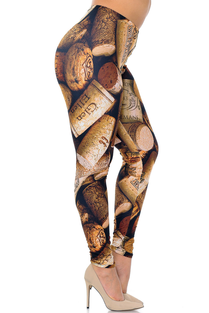 Creamy Soft Premium Women's Leggings Wine Cork Plus Size, High Rise, Stretchy & Breathable, Comfortable Fit - by USA Fashion