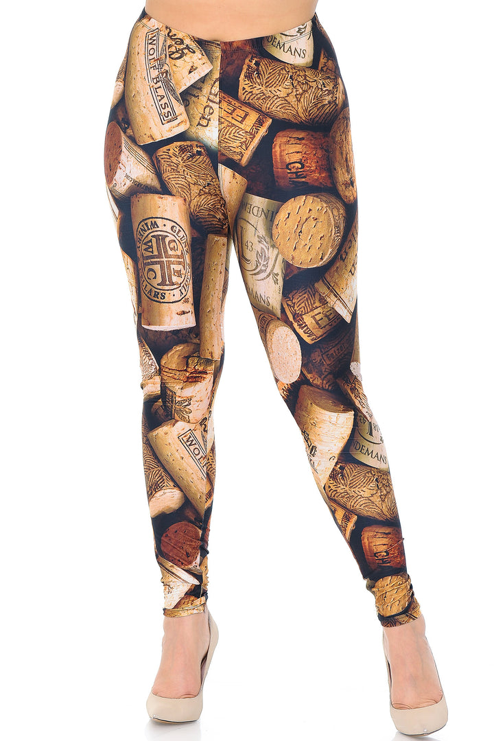 Creamy Soft Premium Women's Leggings Wine Cork Plus Size, High Rise, Stretchy & Breathable, Comfortable Fit - by USA Fashion