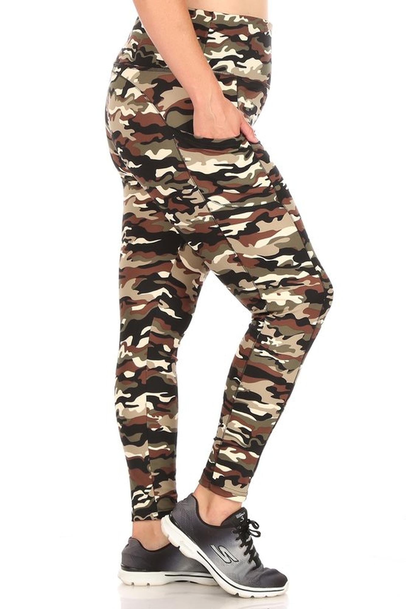 Camouflage Sport Leggings - Plus Size - 1XL 2XL 3XL with Side Pocket