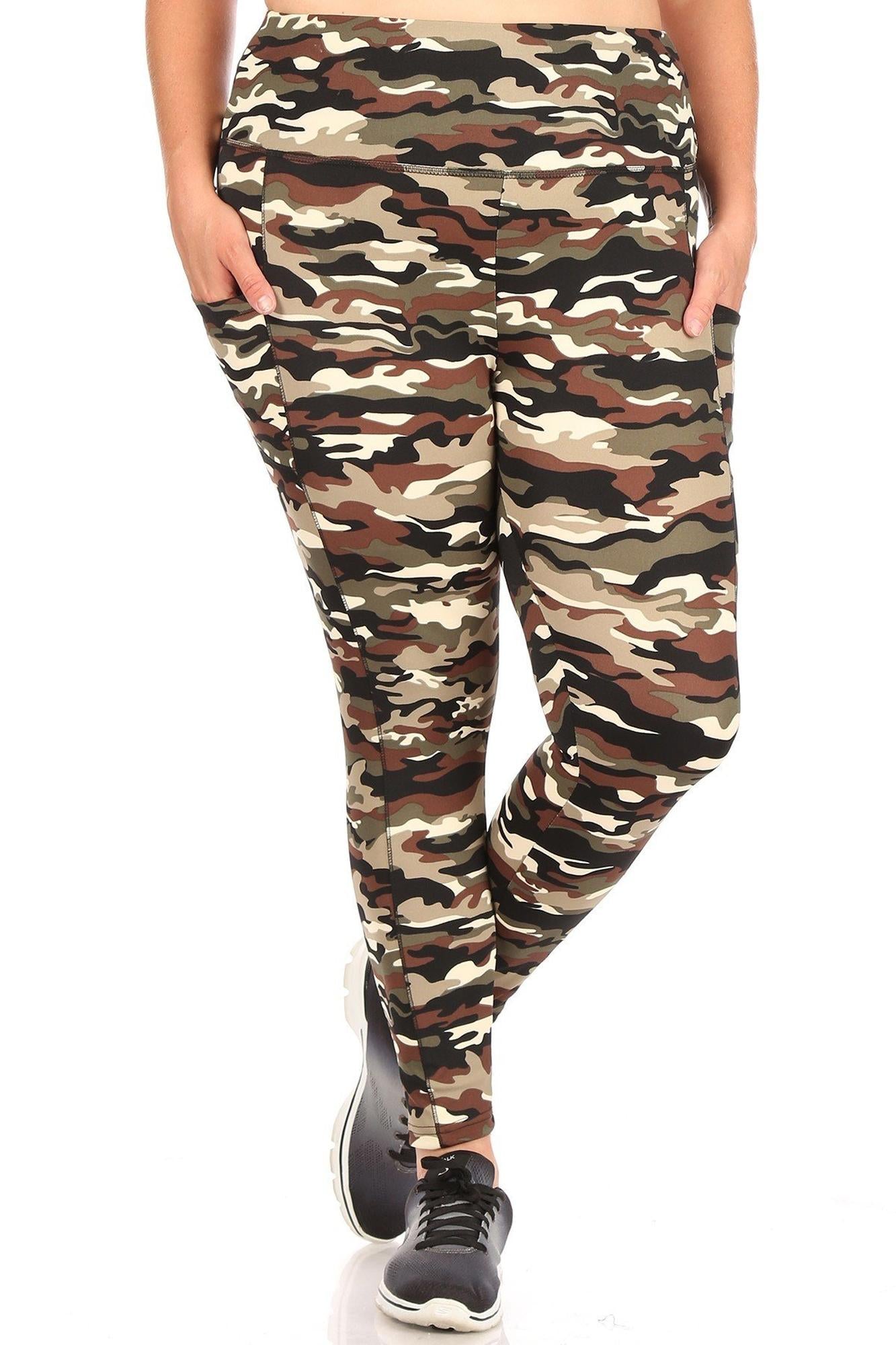 Camouflage Sport Leggings - Plus Size - 1XL 2XL 3XL with Side Pocket