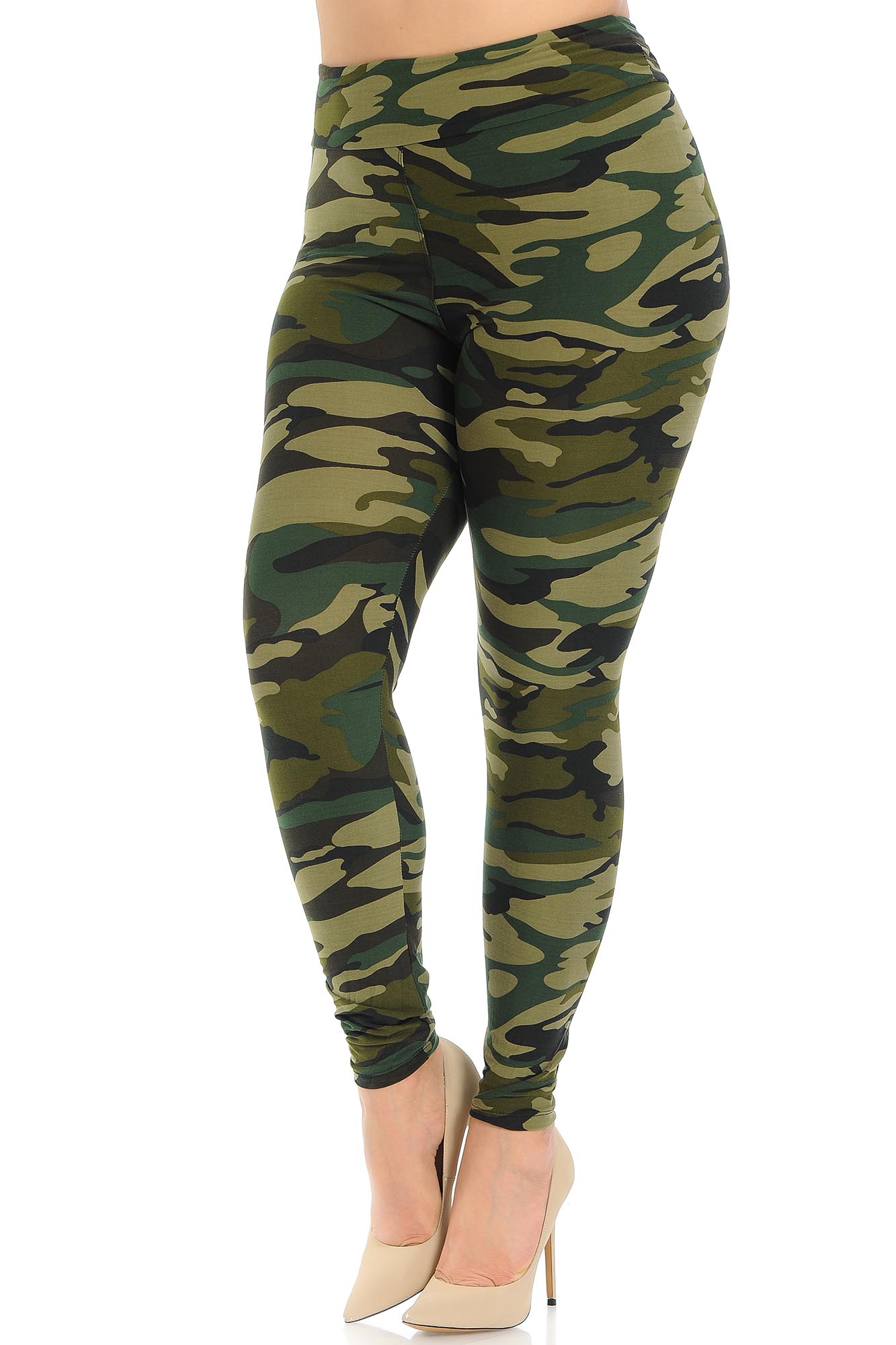Buttery Soft Green Camouflage High Waisted Plus Size Leggings - EEVEE (One Size Plus,Green)