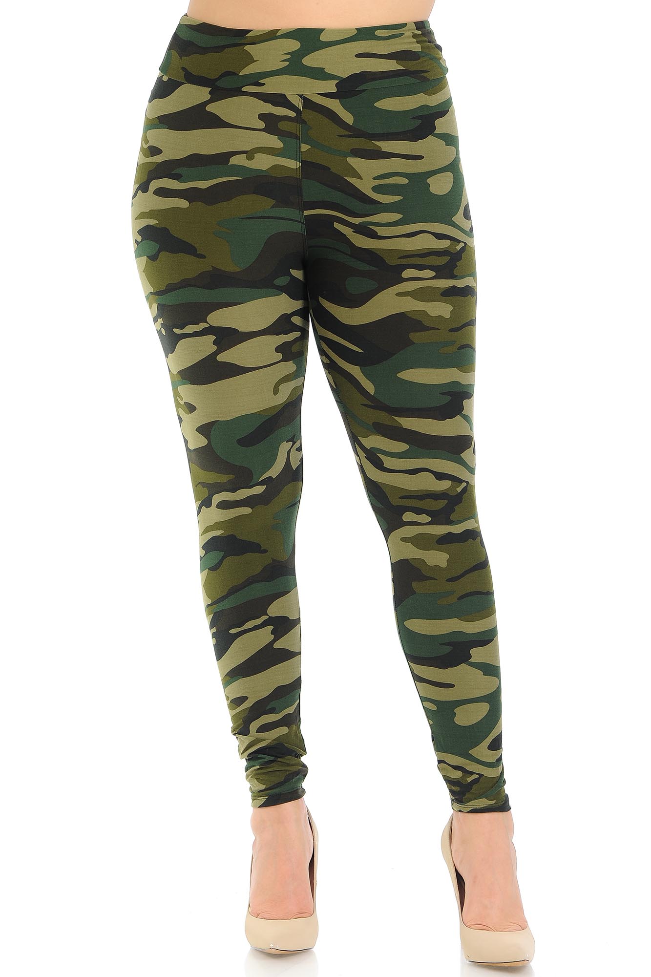 Buttery Soft Green Camouflage High Waisted Plus Size Leggings - EEVEE (One Size Plus,Green)