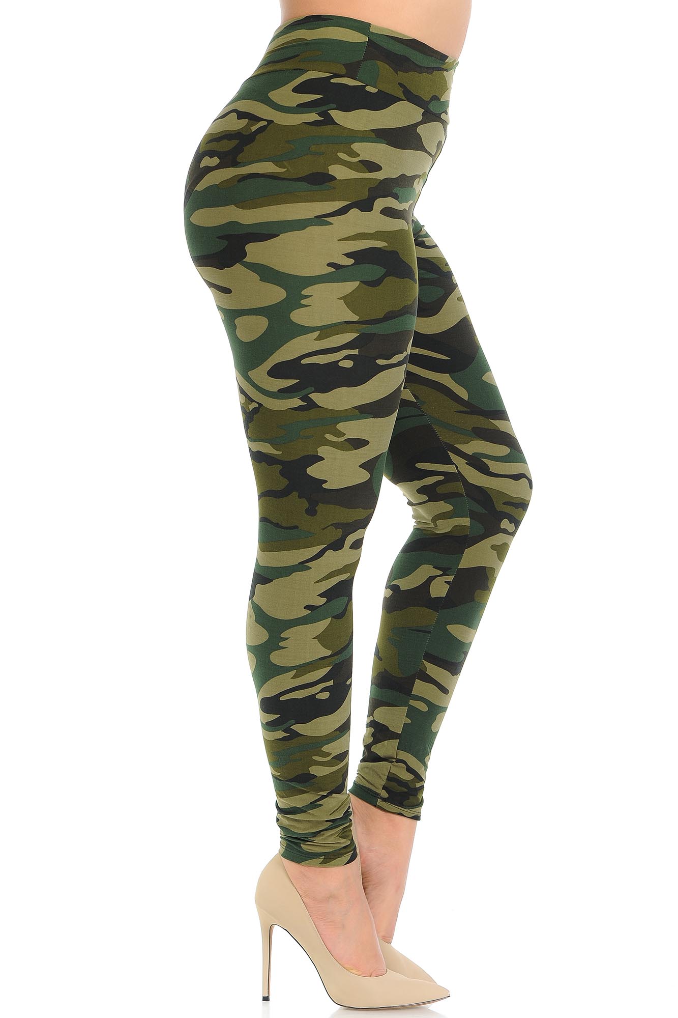 Buttery Soft Green Camouflage High Waisted Plus Size Leggings - EEVEE (One Size Plus,Green)