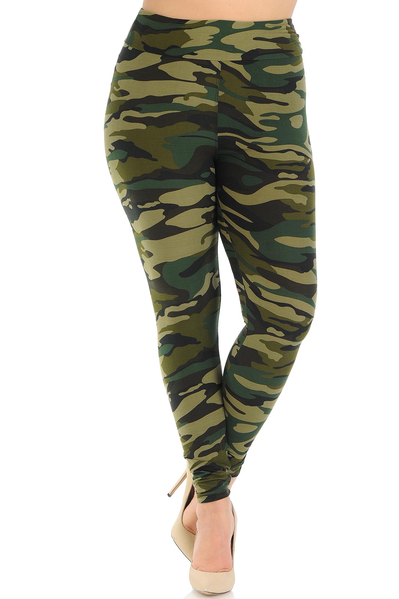 Buttery Soft Green Camouflage High Waisted Plus Size Leggings - EEVEE (One Size Plus,Green)