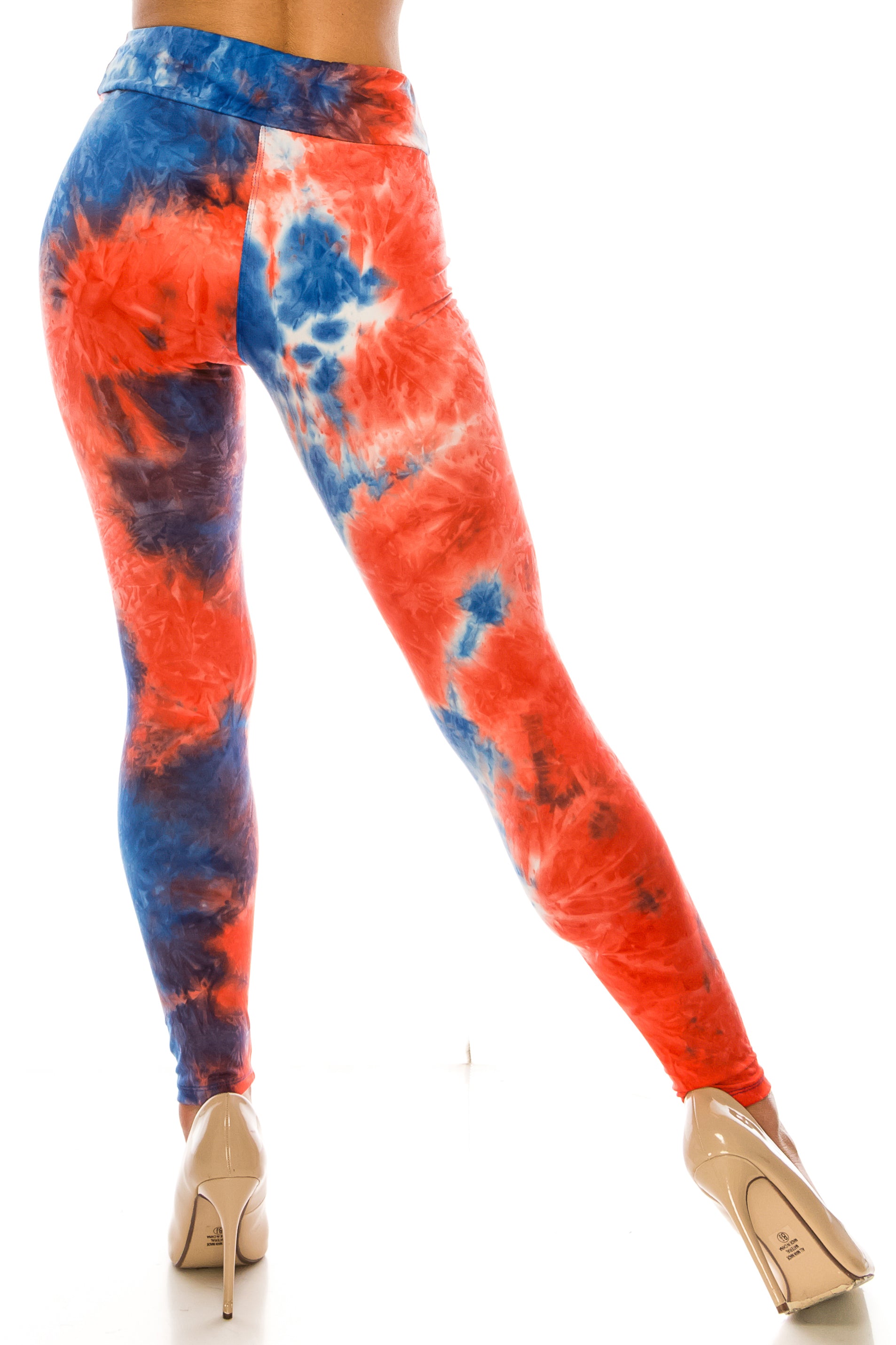 Buttery Soft Red and Blue Tie Dye High Waisted Leggings - Plus Size (One Size Plus,Blue)