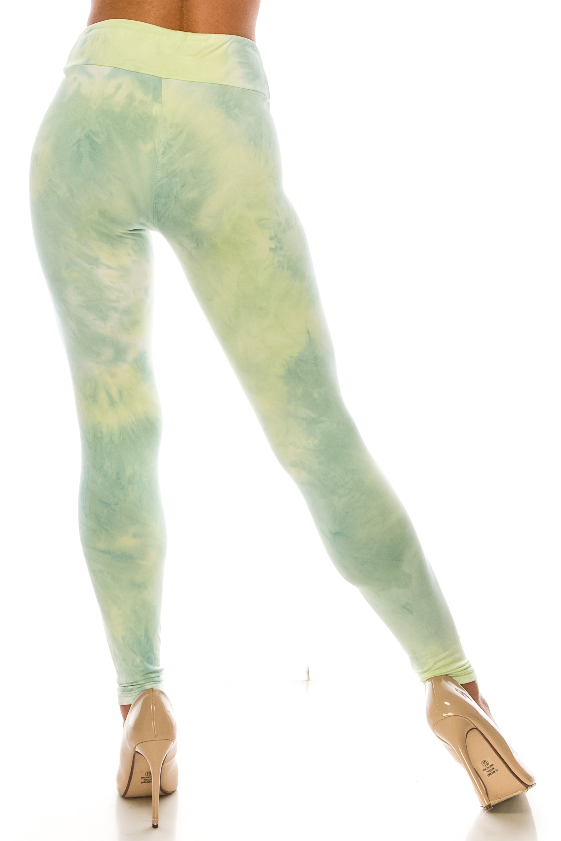 Buttery Soft Mint Tie Dye High Waisted Leggings - Plus Size (One Size Plus,Mint)