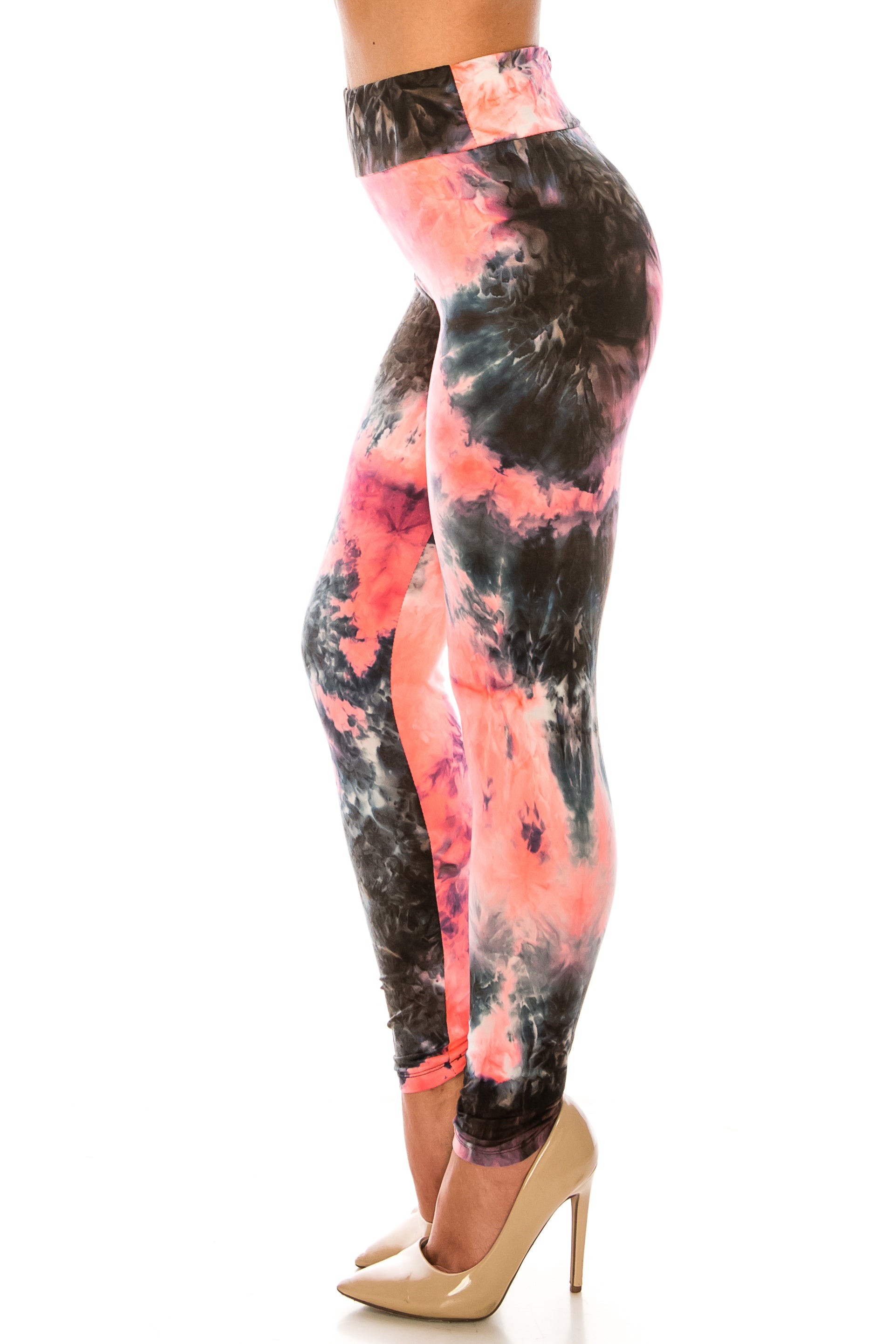 Buttery Soft Coral Tie Dye High Waisted Leggings - Plus Size (One Size Plus,Coral)