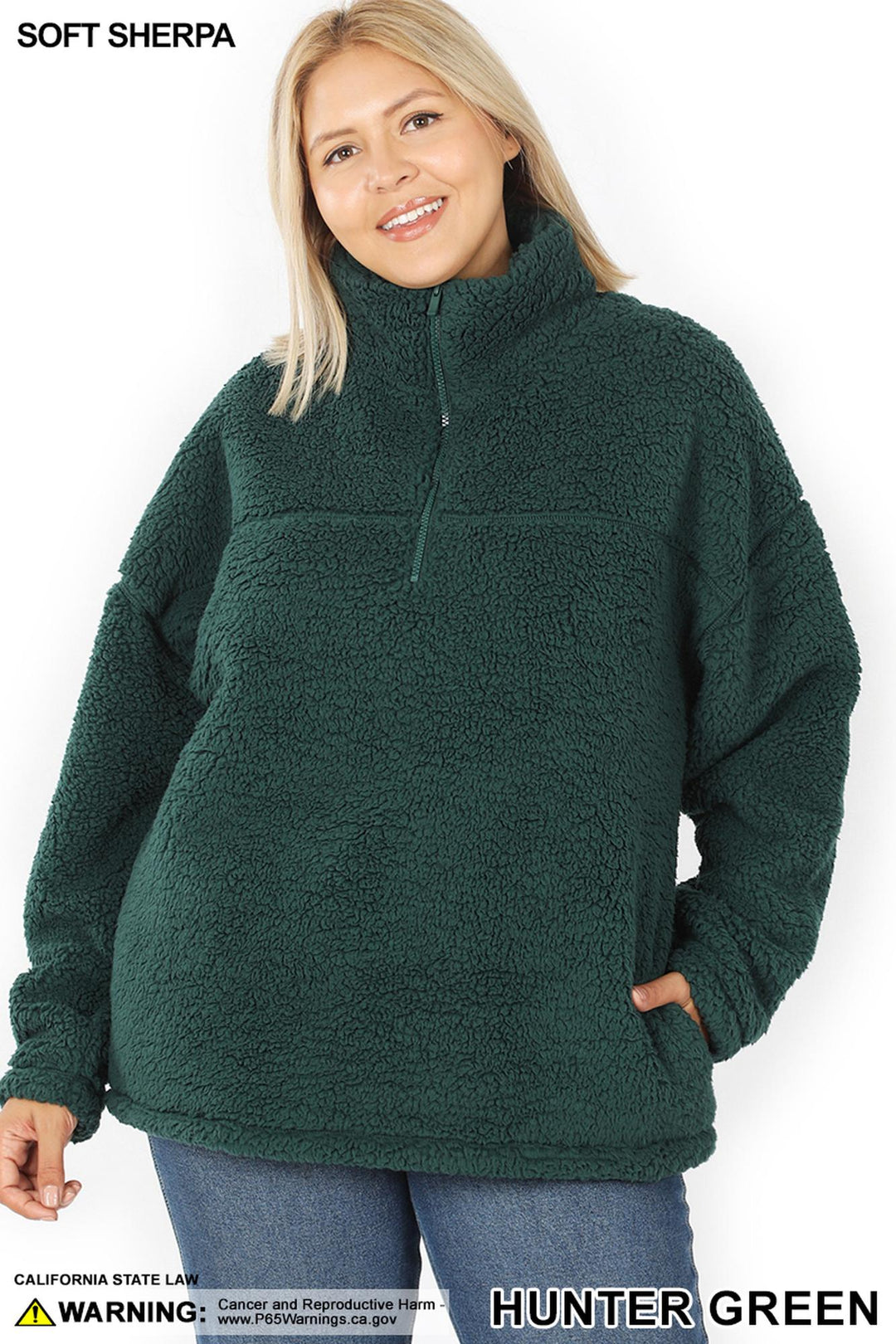 Sherpa Half Zip Pullover with Side Pockets - Plus Size - 1XL 2 XL 3XL