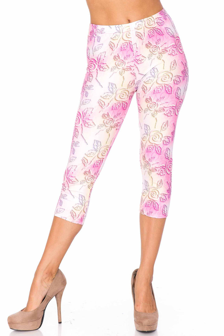 Creamy Soft 3D Pastel Ombre Rose Capris - USA Fashionâ„¢ (One Size Regular,Pink)