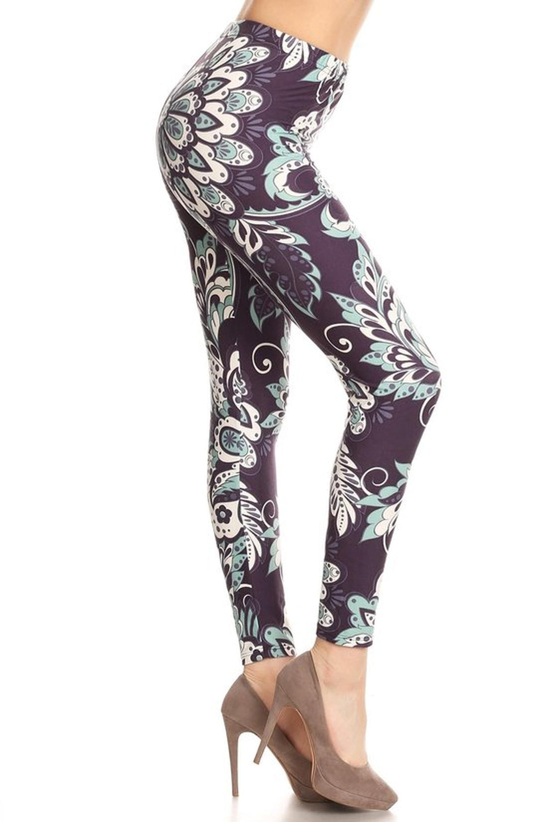 Buttery Soft Midnight Minty Mandala Leggings (One Size Regular,Mint)