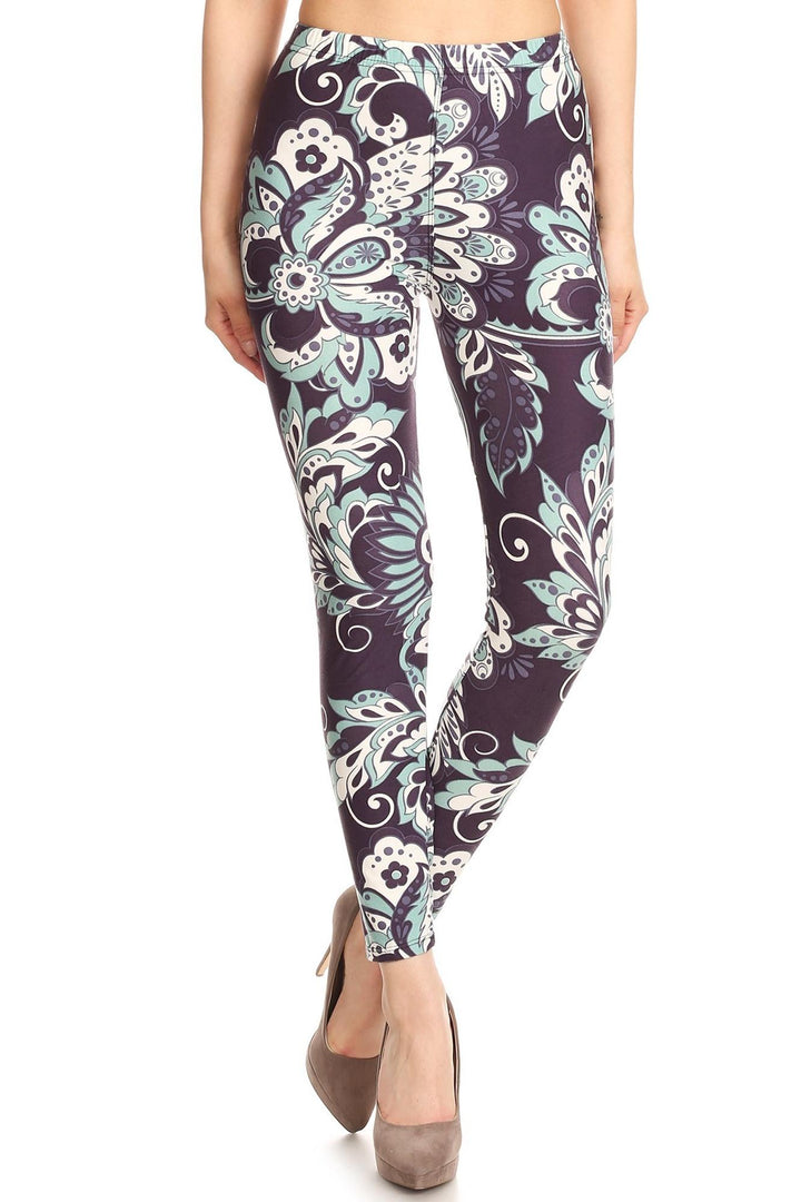 Buttery Soft Midnight Minty Mandala Leggings (One Size Regular,Mint)