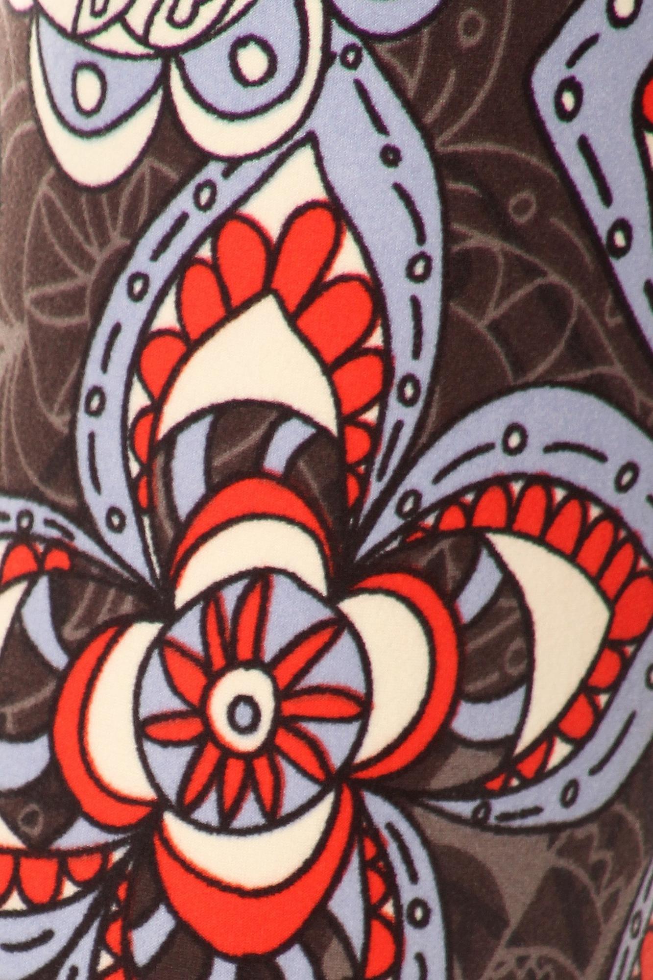 Buttery Soft Ruby Floral Mandala Leggings (One Size Regular,Red)