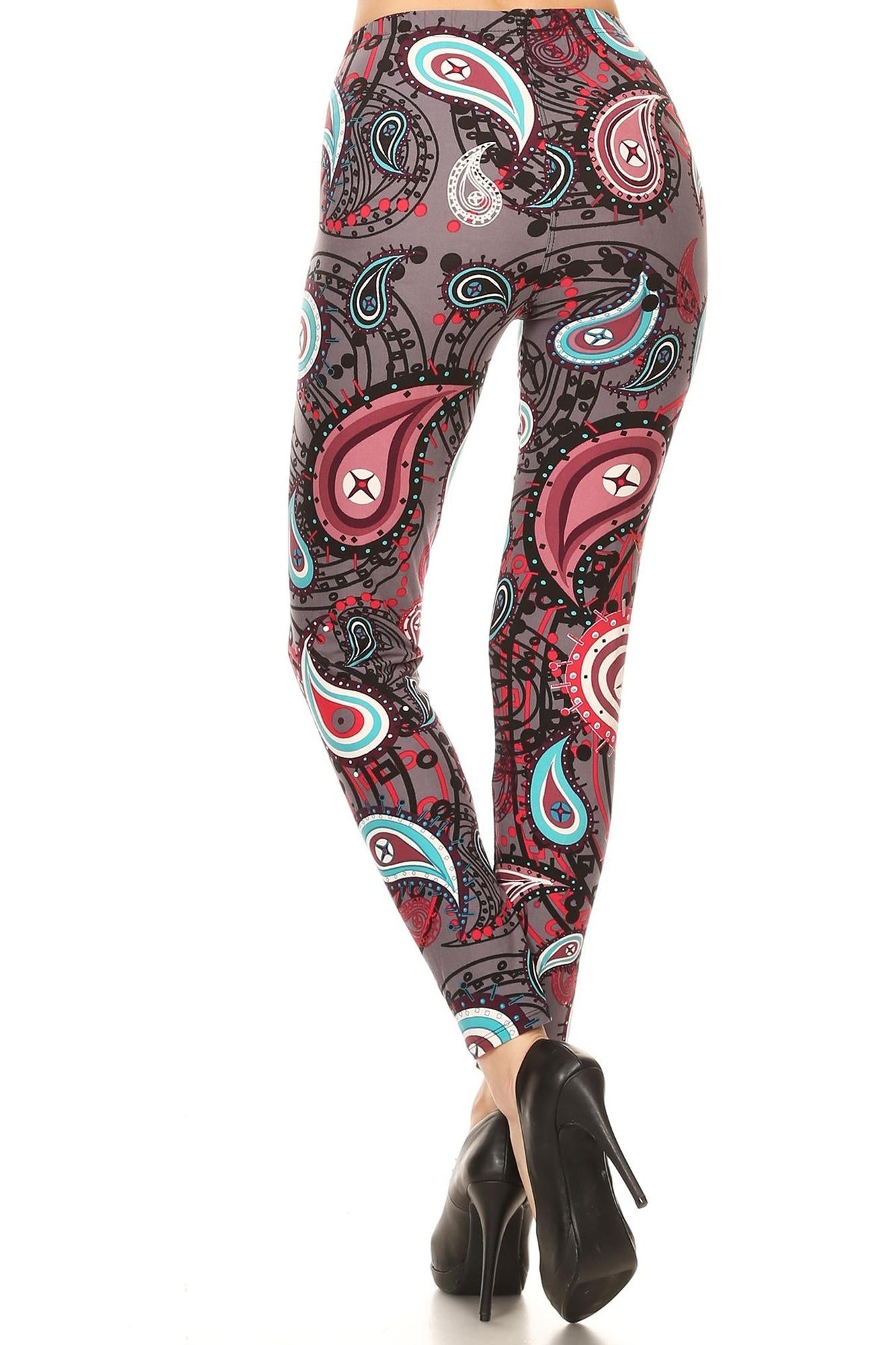 Buttery Soft Jazzy Burgundy Paisley Leggings (One Size Regular,Red)