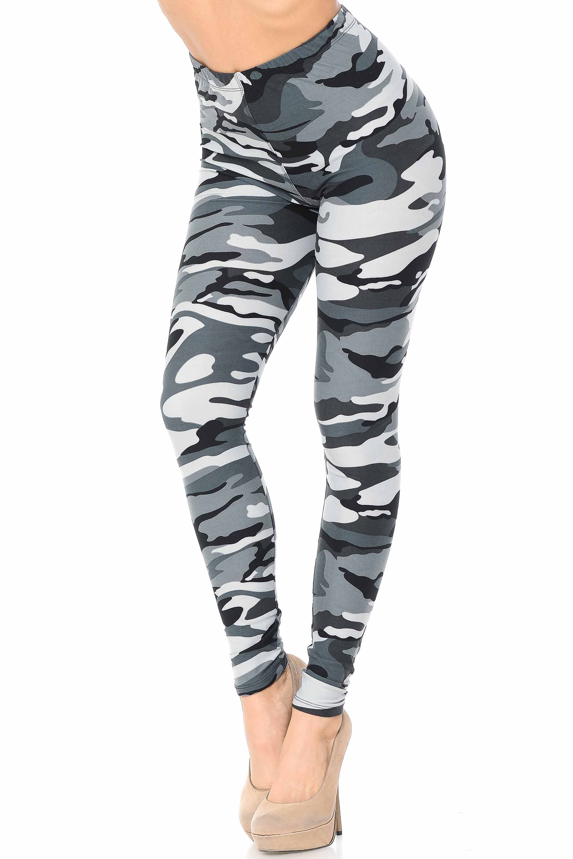Buttery Soft Charcoal Camouflage Leggings - EEVEE (One Size Regular,Charcoal)