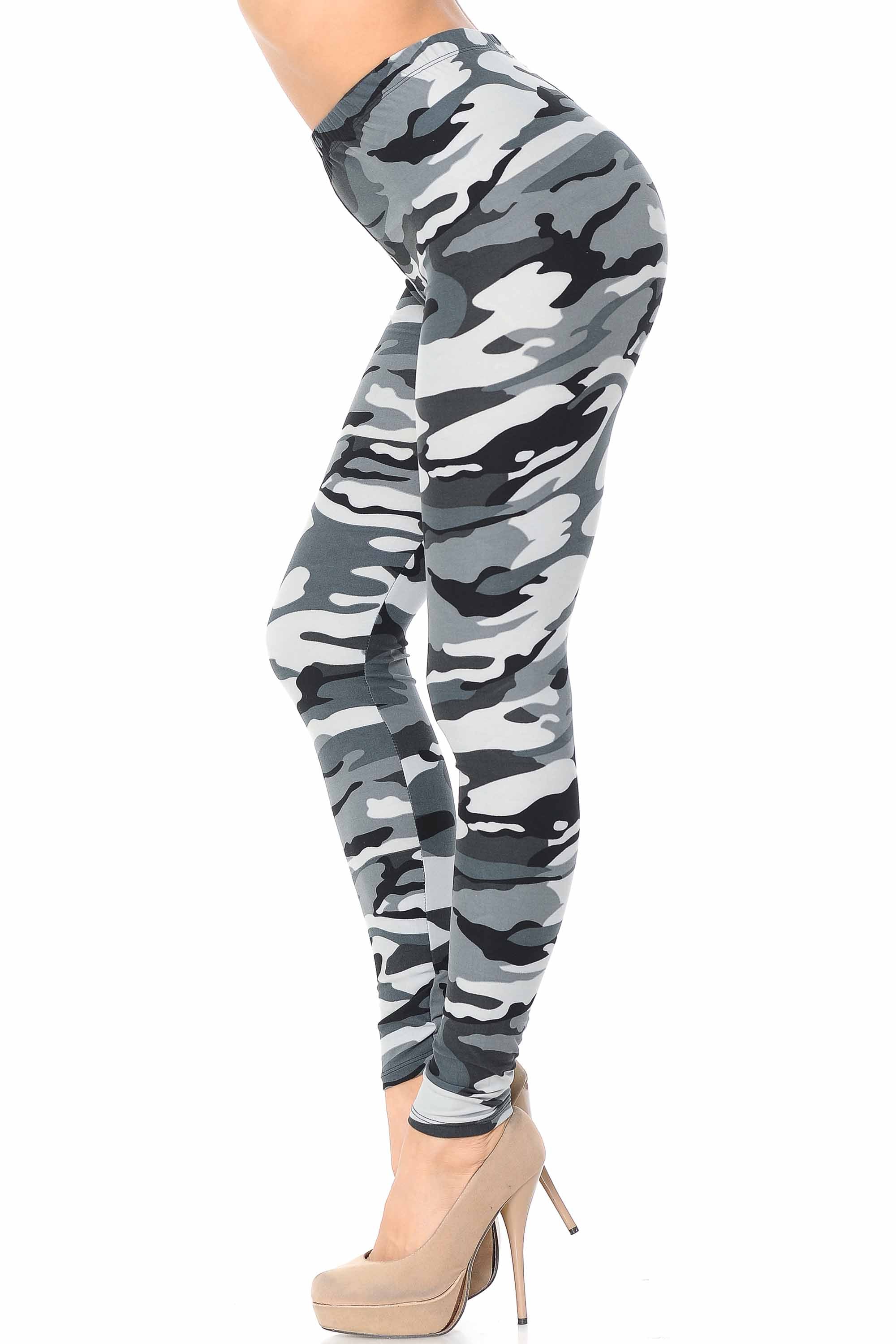 Buttery Soft Charcoal Camouflage Leggings - EEVEE (One Size Regular,Charcoal)