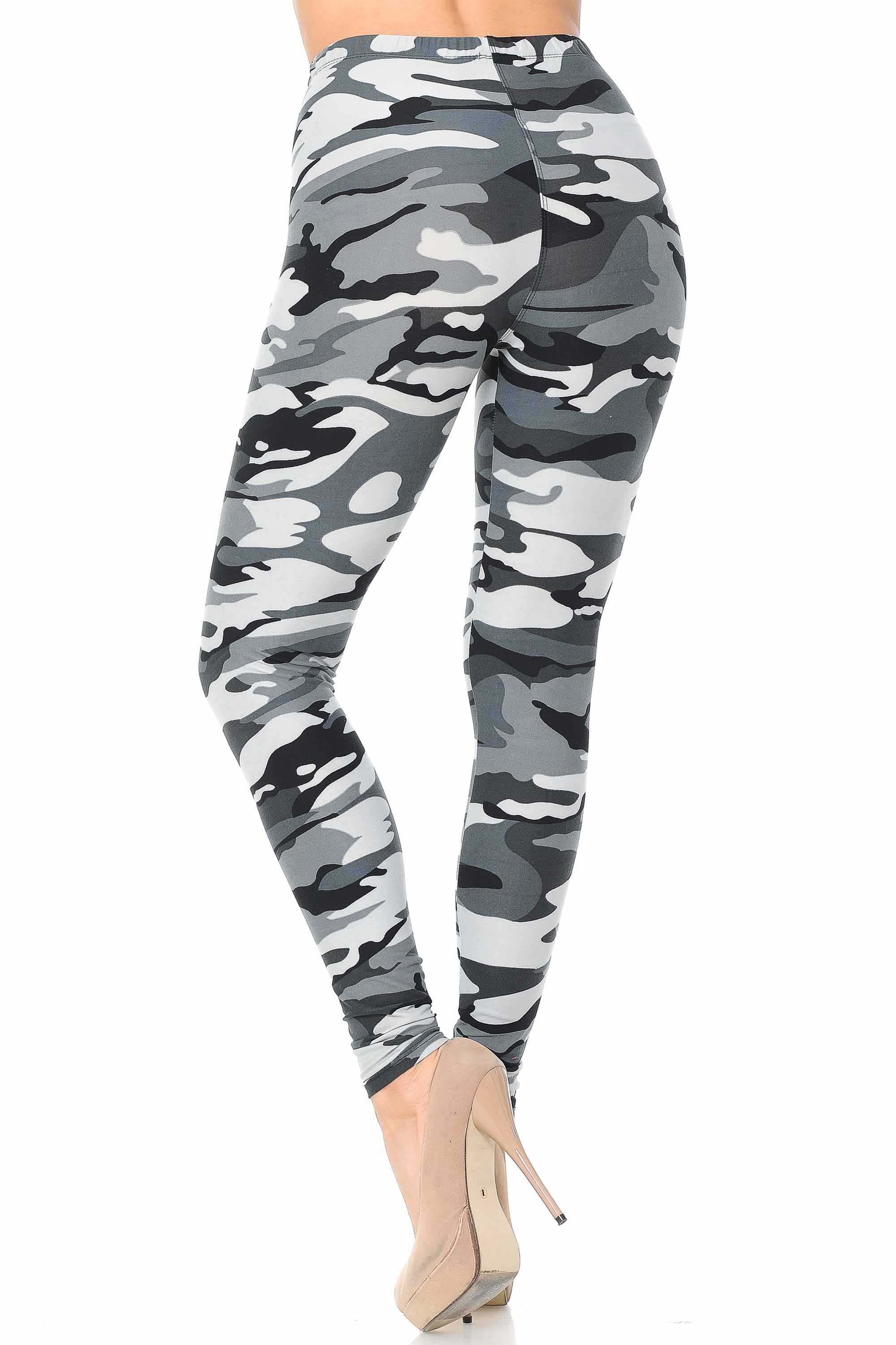Buttery Soft Charcoal Camouflage Leggings - EEVEE (One Size Regular,Charcoal)