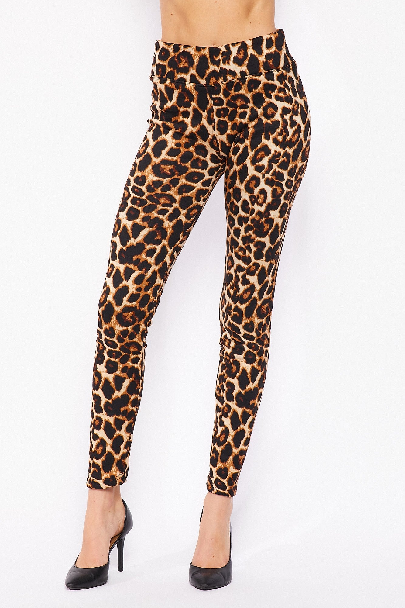 Buttery Smooth Bold and Beautiful High Waist Leopard Leggings - 3 Inch Waist (One Size Regular,Brown)