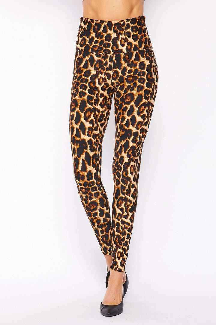 Buttery Smooth Bold and Beautiful High Waist Leopard Leggings - 5 Inch Waist (One Size Regular,Brown)