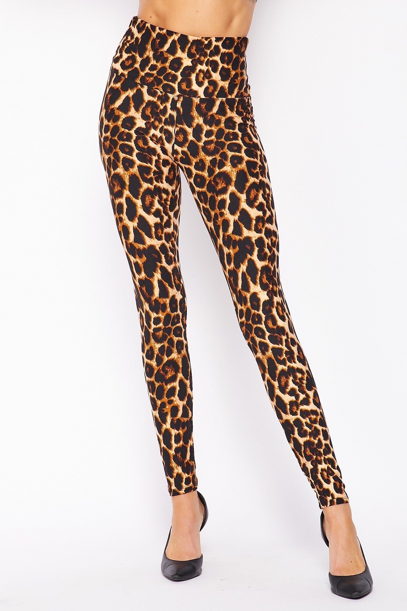 Buttery Smooth Bold and Beautiful High Waist Leopard Leggings - 5 Inch Waist (One Size Regular,Brown)