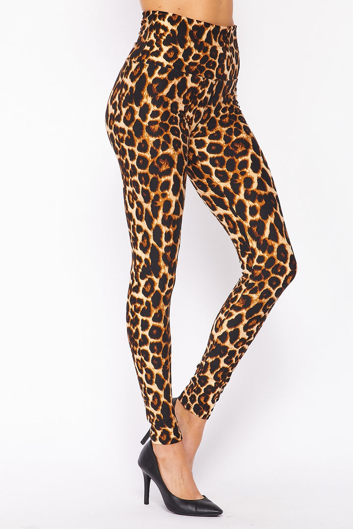 Buttery Smooth Bold and Beautiful High Waist Leopard Leggings - 5 Inch Waist (One Size Regular,Brown)