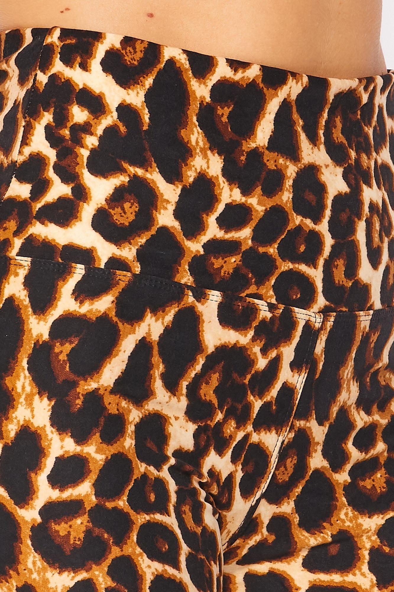 Buttery Smooth Bold and Beautiful High Waist Leopard Leggings - 5 Inch Waist (One Size Regular,Brown)
