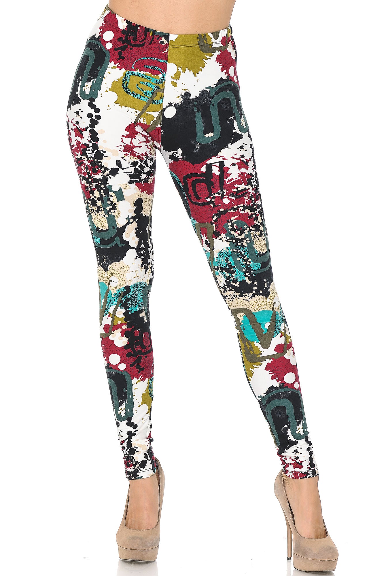 Buttery Soft Summer Picasso Leggings (One Size Regular,White)