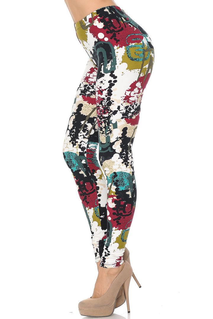 Buttery Soft Summer Picasso Leggings (One Size Regular,White)