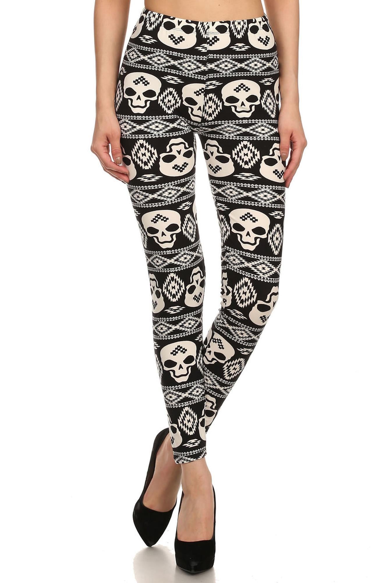 Buttery Soft Skull Tribe Leggings (One Size Regular,Black)
