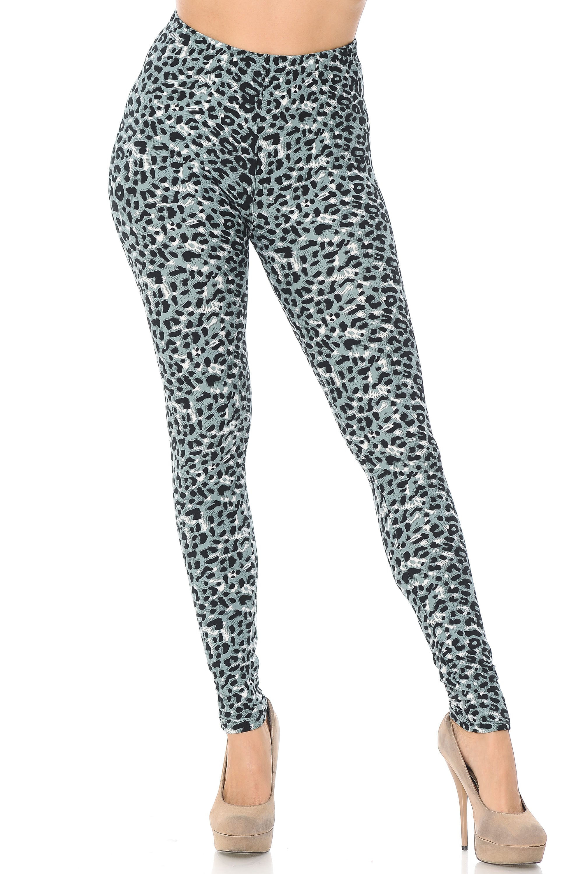 Buttery Soft Snow Leopard Leggings (One Size Regular,Charcoal)
