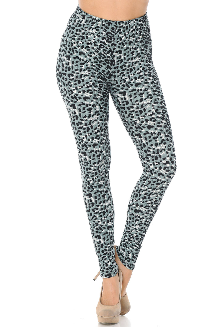 Buttery Soft Snow Leopard Leggings (One Size Regular,Charcoal)