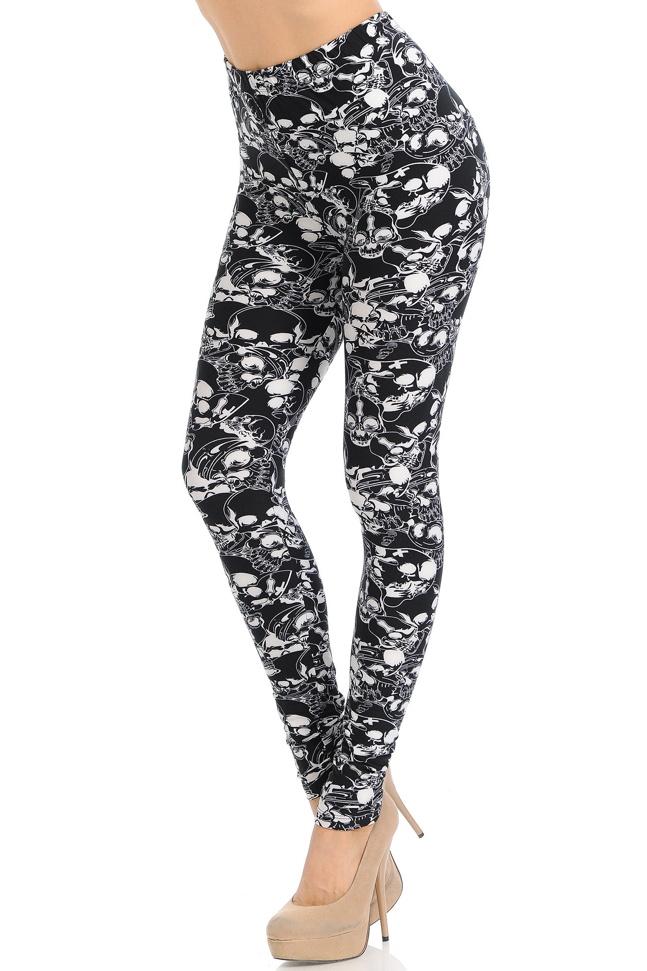 Buttery Soft Black Layers of Skulls Leggings (One Size Regular,Black)