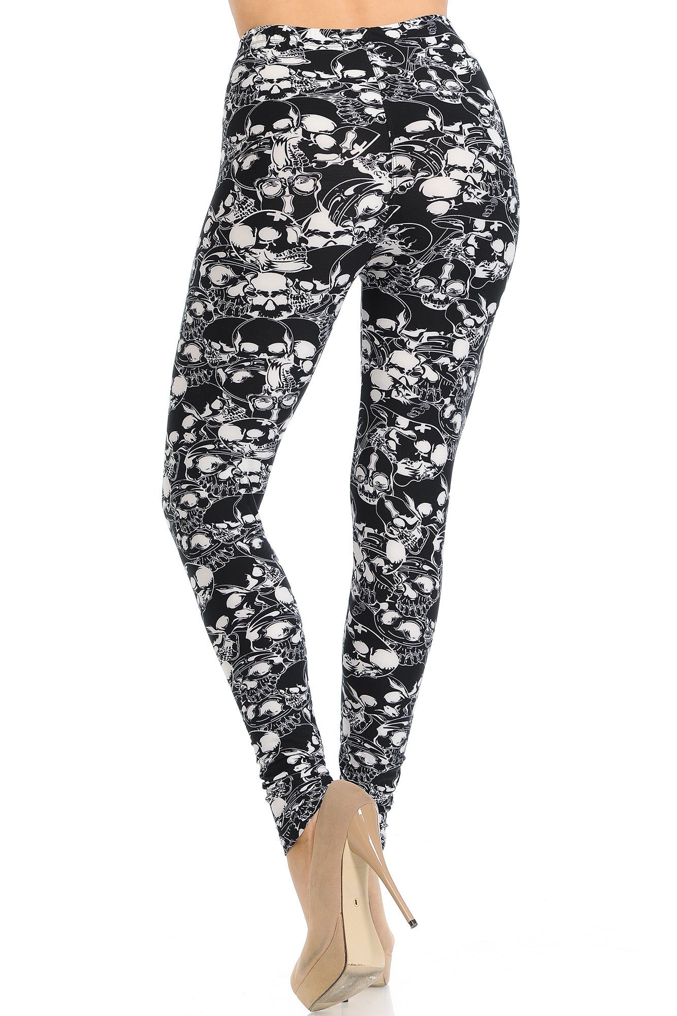 Buttery Soft Black Layers of Skulls Leggings (One Size Regular,Black)