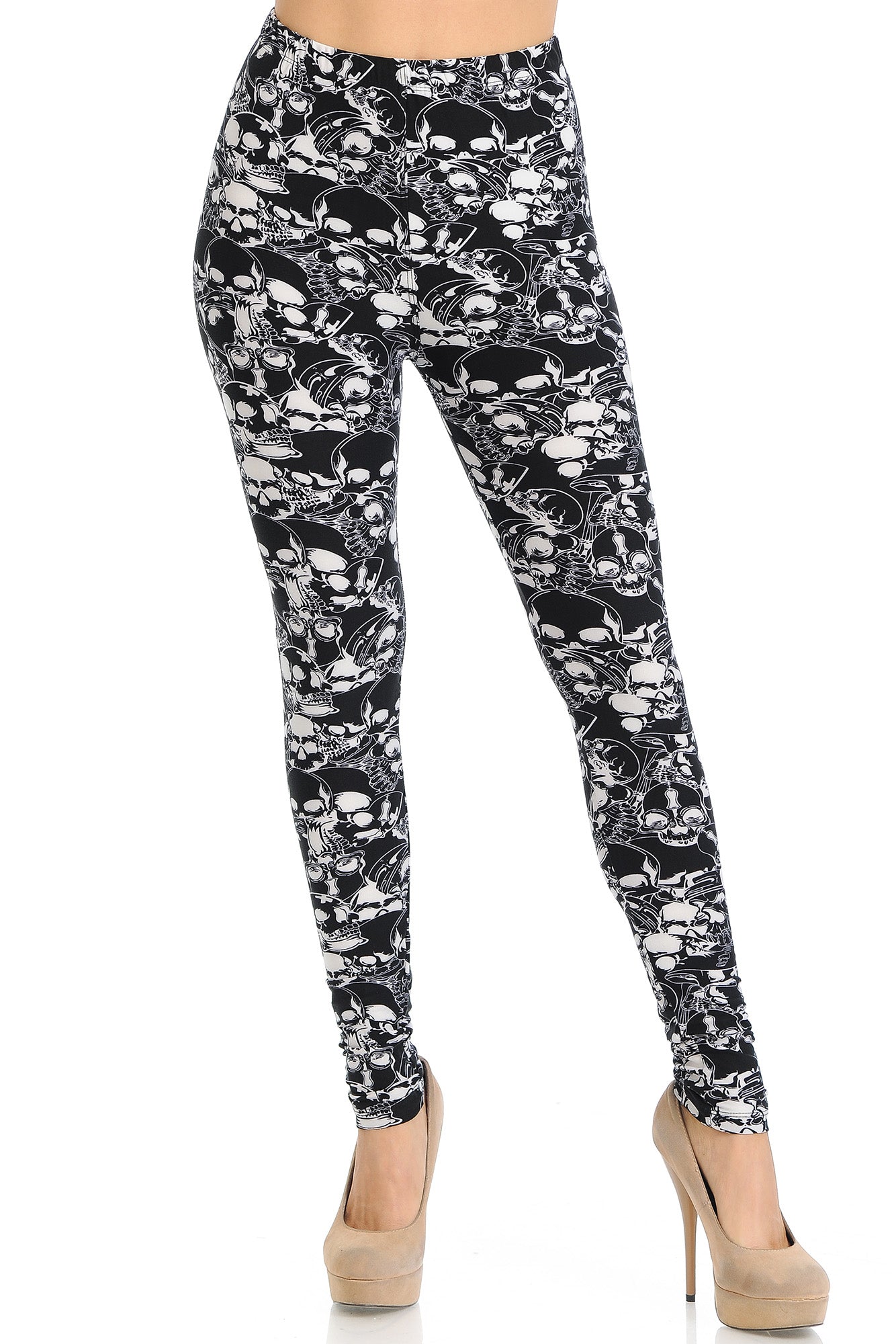 Buttery Soft Black Layers of Skulls Leggings (One Size Regular,Black)