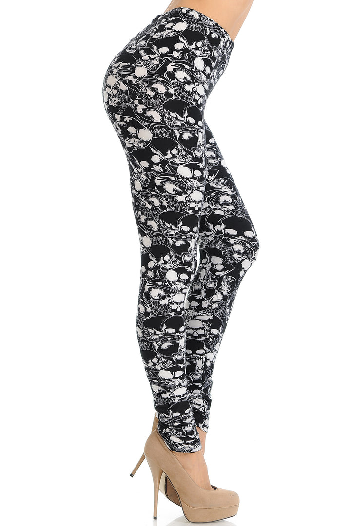 Buttery Soft Black Layers of Skulls Leggings (One Size Regular,Black)
