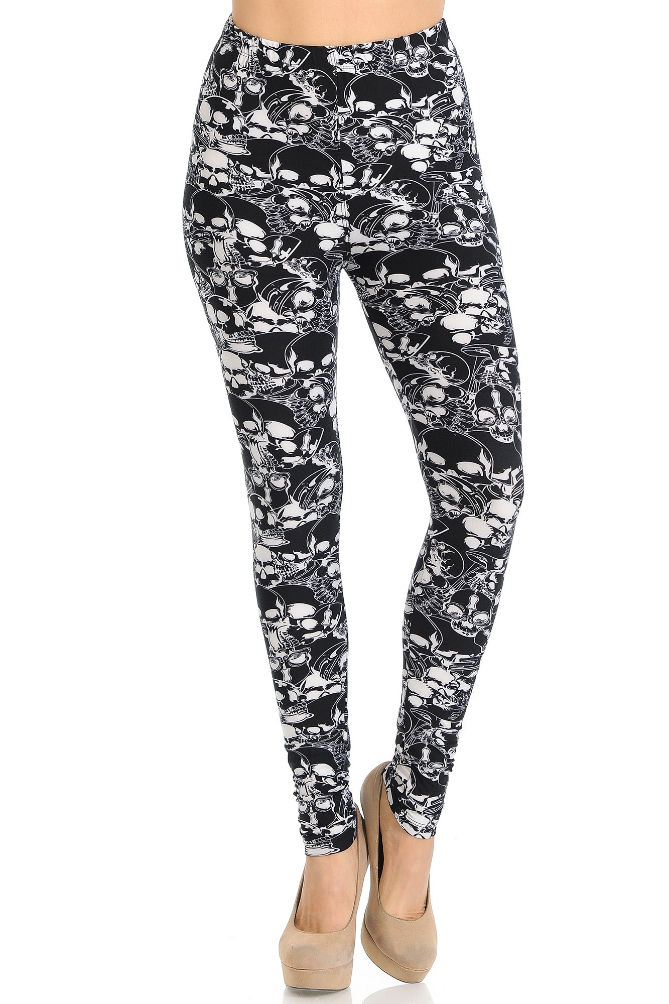 Buttery Soft Black Layers of Skulls Leggings (One Size Regular,Black)