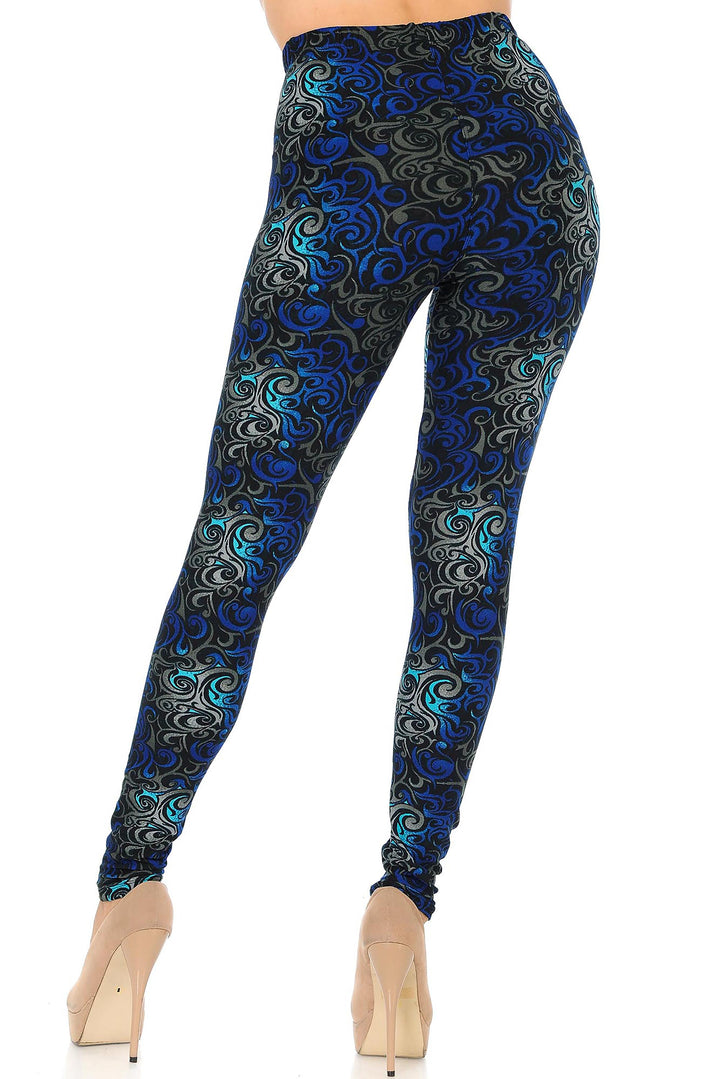 Buttery Soft Blue Tangled Swirl Leggings (One Size Regular,Blue)