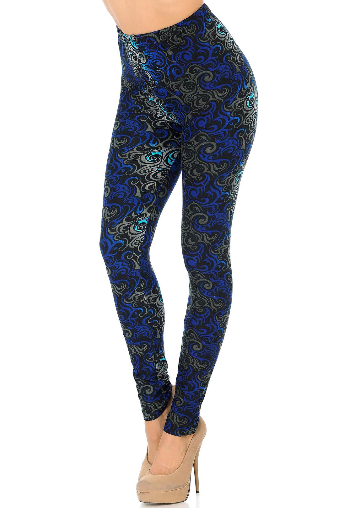 Buttery Soft Blue Tangled Swirl Leggings (One Size Regular,Blue)