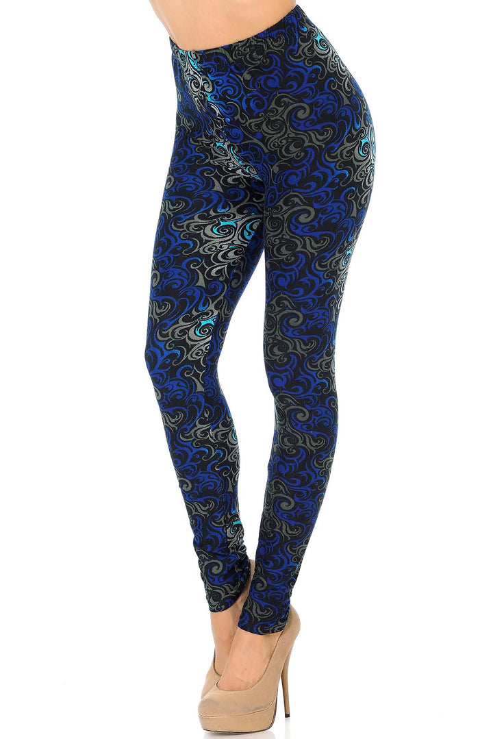 Buttery Soft Blue Tangled Swirl Leggings (One Size Regular,Blue)