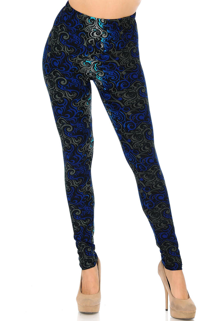 Buttery Soft Blue Tangled Swirl Leggings (One Size Regular,Blue)
