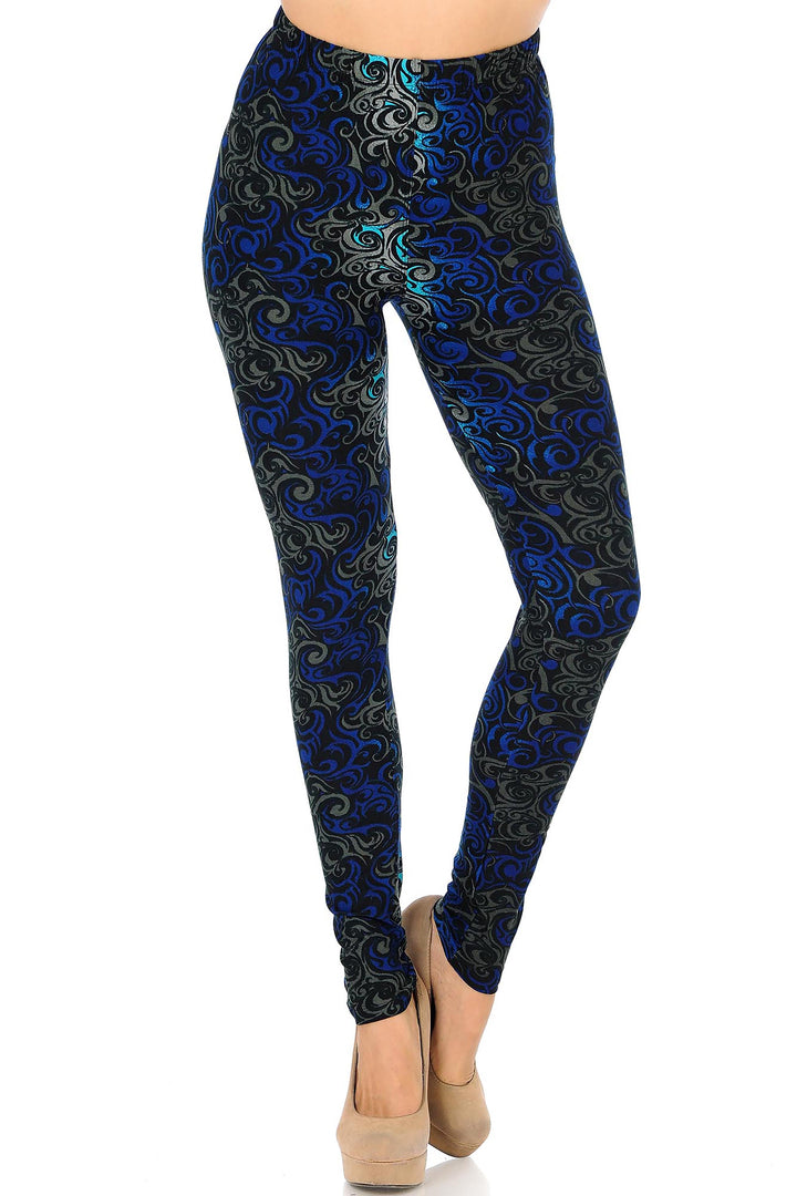 Buttery Soft Blue Tangled Swirl Leggings (One Size Regular,Blue)