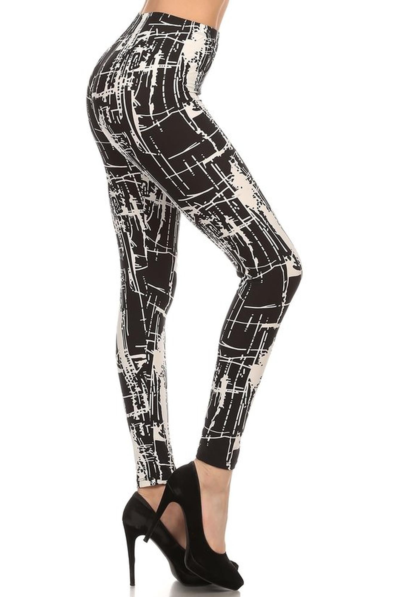 Buttery Soft Splattered Lines Leggings (One Size Regular,Black)