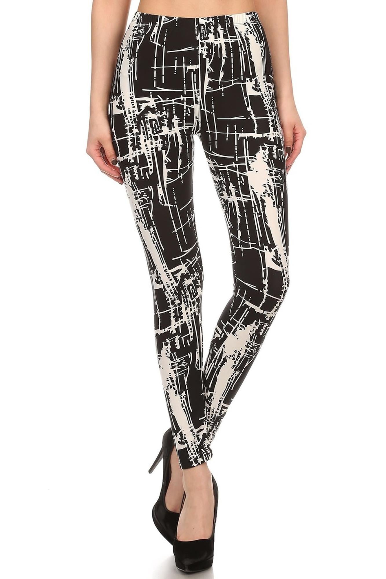 Buttery Soft Splattered Lines Leggings (One Size Regular,Black)
